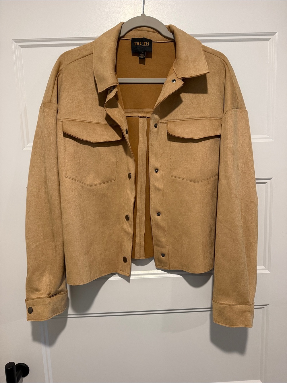 Light Tan Suede Snap-Front Shirt Jacket
